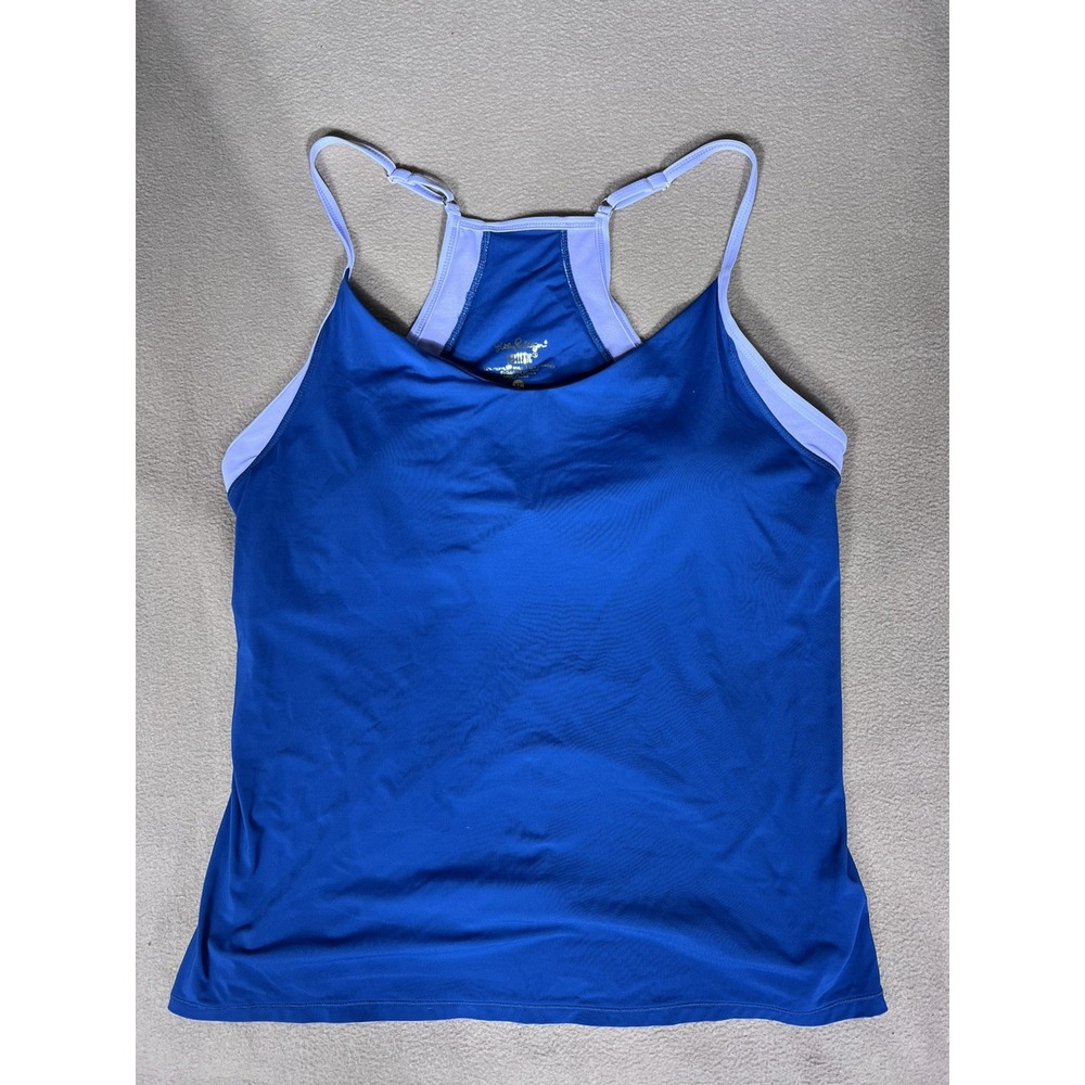 Lilly Pulitzer Luxletic XL Blue Purple Trim Racerback Tankini Swim Top UPF 50+